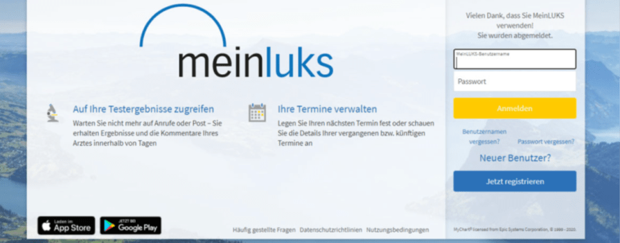 MeinLUKS Anmeldescreen